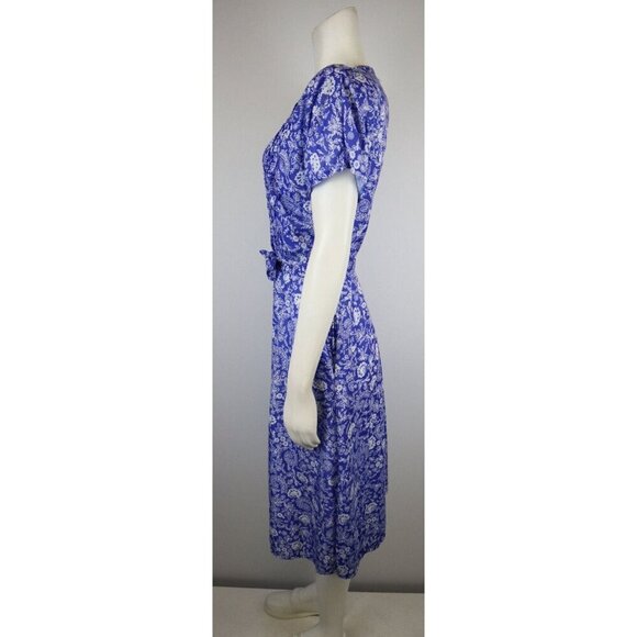 DARIAN PETITES - WOMEN'S BLUE FLORAL PRINT BELTED SHORT DRESS - SIZE 6P - Picture 9 of 12